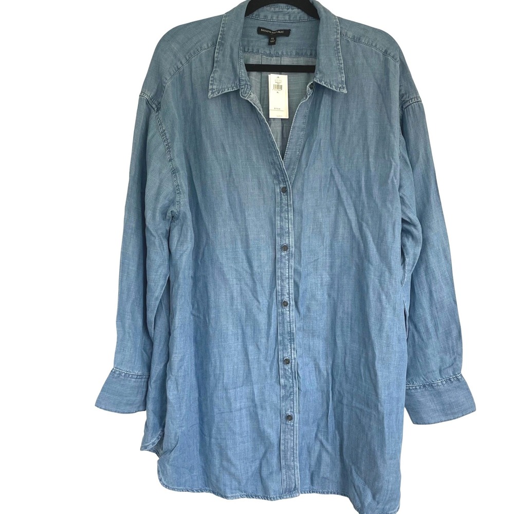 Banana Republic Button Down Shirt XL Blue Lyocell Oversized Medium Wash NWT